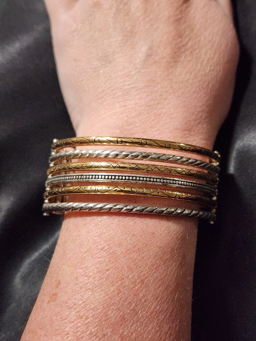 Brighton Gold and Silver Engraved Bangle Set - Picture 2 of 7